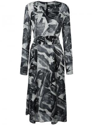 Платье с V-образным вырезом и абстрактным принтом Veronique Leroy. Цвет: чёрный