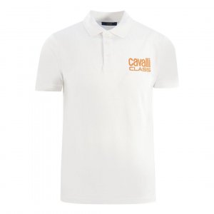 Белая рубашка поло с ярким логотипом бренда Cavalli Class, белый CLASS