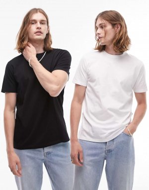 2 пары классических футболок белого и черного цветов Topman. Цвет: черный