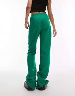 Зеленые брюки-клеш с разрезом по низу Topshop. Цвет: зеленый