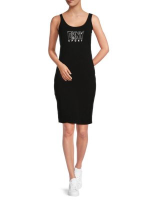Платье-майка со стразами и логотипом , цвет Black Silver DKNY