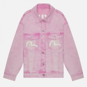 Джинсовая куртка  демисезонная, средней длины, силуэт прямой, размер S, розовый Evisu. Цвет: розовый