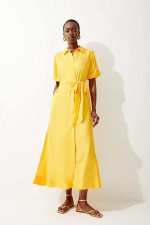 Платье макси из вискозной ткани с короткими рукавами , желтый Karen Millen
