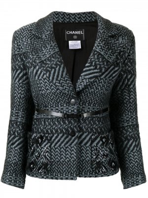 Блейзер с геометричным узором и поясом Chanel Pre-Owned. Цвет: черный