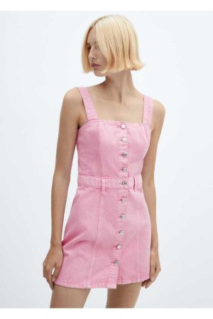 Джинсовое платье на пуговицах , розовый Mango