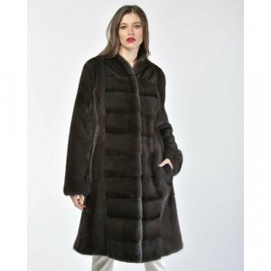 Пальто , норка, силуэт полуприлегающий, пояс/ремень, размер 40, серый Manakas Frankfurt. Цвет: серый