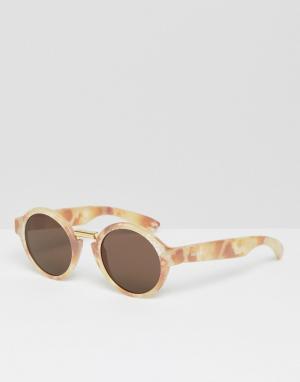 Круглые солнцезащитные очки в мраморной оправе с классическими стеклам Mr Boho. Цвет: коричневый