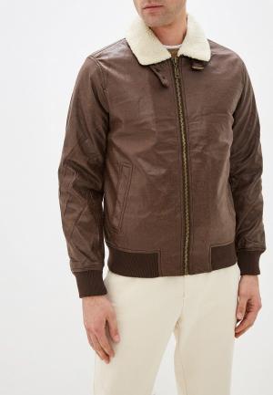 Куртка кожаная Tony Backer. Цвет: коричневый