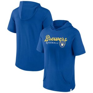 Мужской пуловер с капюшоном короткими рукавами и фирменной стратегией Royal Milwaukee Brewers Fanatics