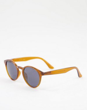 Круглые солнцезащитные очки в коричневой оправе -Коричневый цвет Selected Homme
