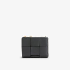 Кожаный кошелек Intrecciato с тисненым логотипом , черный Bottega Veneta