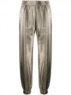 Зауженные брюки с эффектом металлик Saint Laurent. Цвет: золотистый