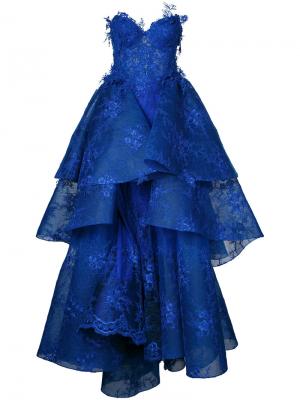 Бальное платье без бретелей Nedret Taciroglu Couture. Цвет: синий