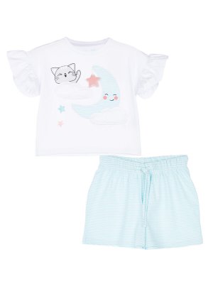 Комплект трикотажный фуфайка футболка шорты пижама пояс PLAYTODAY. Цвет: белый,голубой