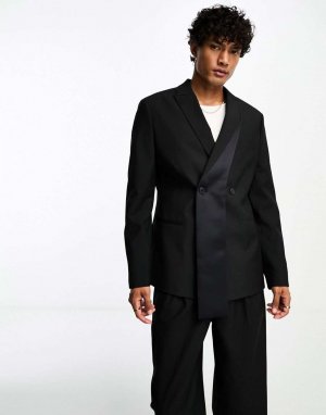 Черный узкий пиджак с лацканами и шарфом DESIGN Asos