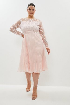 Платье миди с длинными рукавами и вышивкой больших размеров , розовый Coast