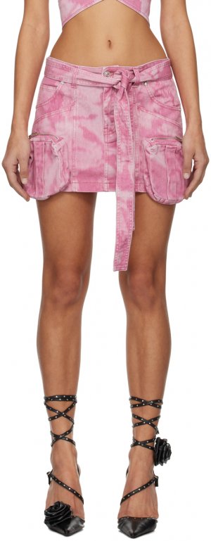 Розовая джинсовая мини-юбка с выцветшими узорами Blumarine