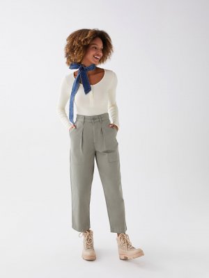 Удобные прямые женские брюки из габардина прямого кроя LCW Casual