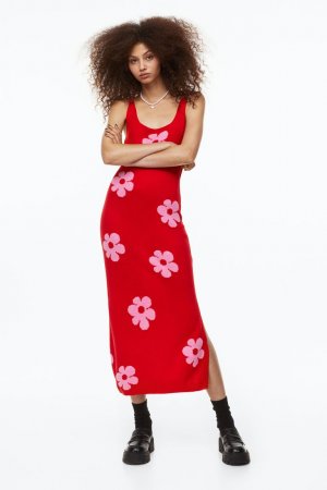 Вязаное платье , красный/цветочный H&M