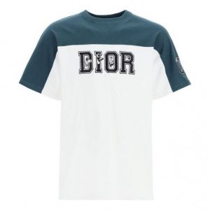 Футболка Men's DIOR Logo Printing Colorblock Round Neck Short Sleeve Green T-Shirt, зеленый
