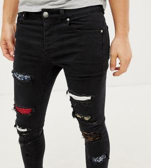 Черные супероблегающие джинсы с рваной отделкой эксклюзивно для ASOS Sixth June. Цвет: черный