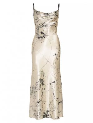 Атласное платье с космическим цветочным принтом, черный Jason Wu Collection