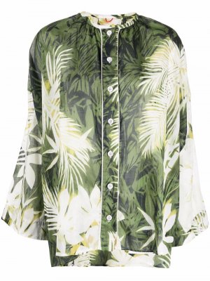 Floral-print collarless blouse F.R.S For Restless Sleepers. Цвет: зеленый