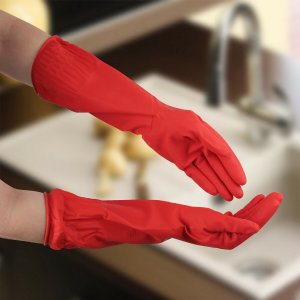 Перчатки хозяйственные резиновые доляна, размер s, 38 см, длинные манжеты, 90 гр, цвет красный Доляна