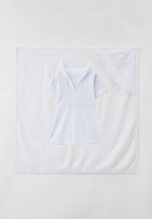 Комплект для крещения Leo Пеленка, рубашка с капюшоном. Цвет: белый