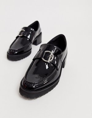 Черные лакированные кожаные лоферы на каблуке с пряжкой E8 by MIISTA Reyna-Черный Eeight