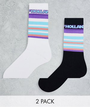 Набор из двух пар носков в полоску черного и белого цветов -Белый House of Holland