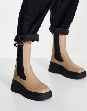 Светло-коричневые кожаные ботинки челси на плоской платформе с эластичной вставкой сбоку Carla-Черный Vagabond
