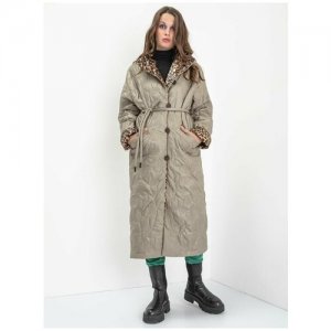 Пальто Artwizard женское длинное стёганое. Цвет: бежевый/коричневый/серый