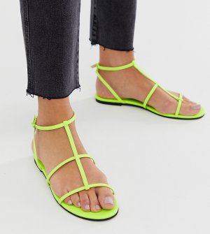 Неоново-зеленые сандалии с ремешками Pull&Bear. Цвет: зеленый