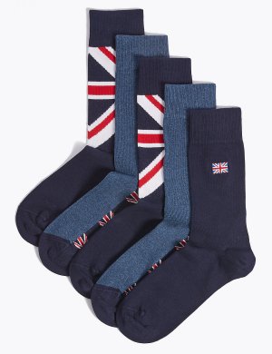 Носки мужские с патриотической символикой и технологией Cool & Freshfeet™ (5 пар), Marks&Spencer Marks Spencer. Цвет: синий/красный