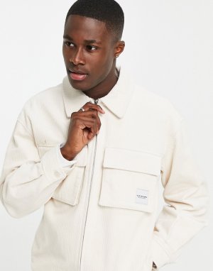 Вельветовая куртка на молнии цвета экрю с логотипом -Светло-бежевый цвет Topman