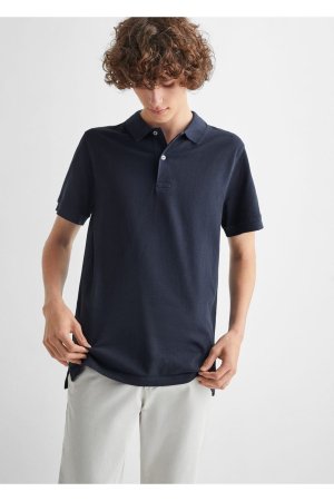 Хлопковая рубашка поло с коротким рукавом, темно-синий Mango