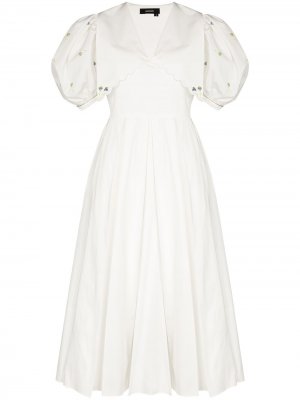 Платье с объемными рукавами и вышивкой ANOUKI. Цвет: белый