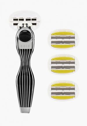 Станок для бритья Shave Lab SEIS Black- P.L.6+ (черный/серебро, комплект 6+(с увлажняющей подушечкой) лезвий х 4шт).. Цвет: черный