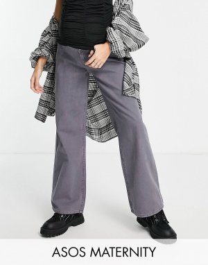 Выбеленные серые брюки широкого кроя для беременных DESIGN Maternity Asos