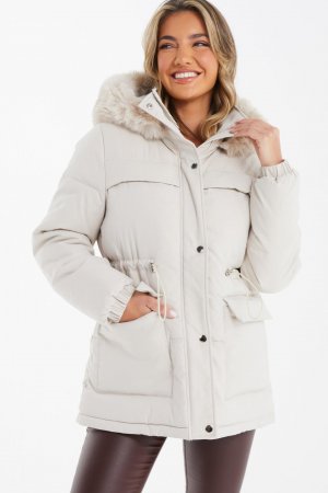 Утепленная куртка с капюшоном из искусственного меха , серый Quiz