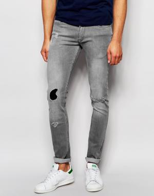 Серые джинсы скинни с заплаткой Kubban. Цвет: серый