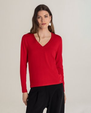 Женский свитер с длинными рукавами и V-образным вырезом , красный Naulover. Цвет: красный