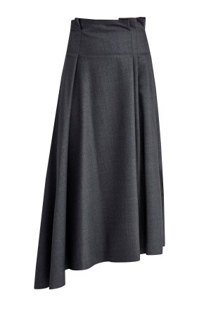 Ассиметричная юбка-миди из шерсти BRUNELLO CUCINELLI. Цвет: серый