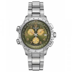 Наручные часы Khaki Aviation H77932160, хаки, золотой Hamilton. Цвет: серебристый/золотистый/хаки