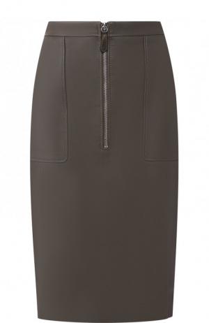 Кожаная юбка-карандаш на молнии с карманами Altuzarra. Цвет: хаки