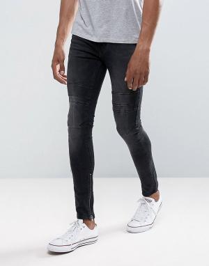 Черные выбеленные джинсы скинни с рваной отделкой New Look. Цвет: черный