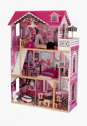 Дом для куклы KidKraft Амелия, с мебелью 15 предметов в наборе, кукол 30 см. Цвет: розовый