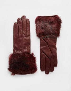 Кожаные перчатки с подкладкой из искусственного меха Metley Ted Baker. Цвет: темно-бордовый