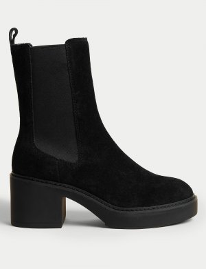 Замшевые ботинки челси на массивном каблуке , черный Marks & Spencer